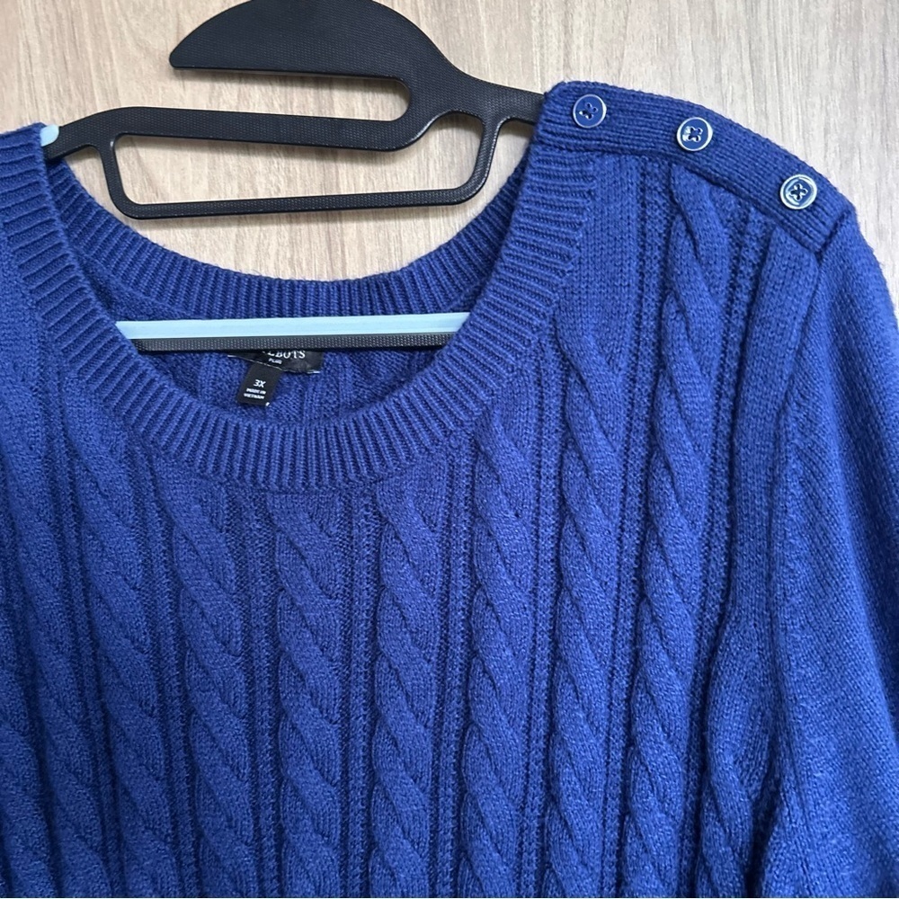 Talbots Cable Crewneck Blue Sweater Long Sleeve Buttons Cotton Plus Size 3X - Picture 7 of 8